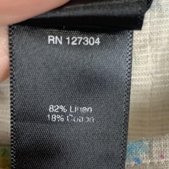 Ali Miles Shirt Womens XL Beige Linen Blend Floral 3/4 Sleeve Button Back Tunic - Picture 6 of 7